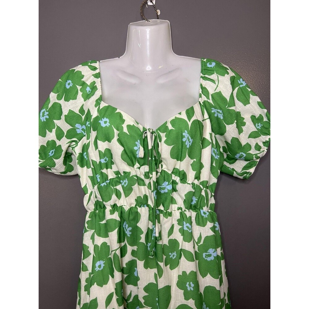 Le Lis Dress Womens Medium Green Floral Puff Sleeve Sweetheart Ruffle Sundress